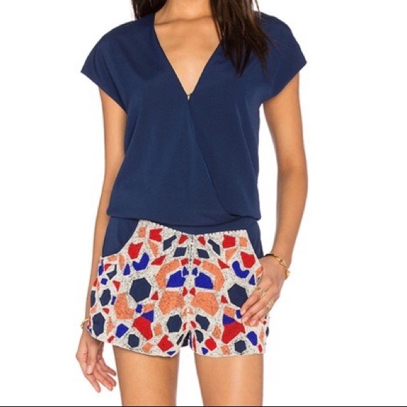 Revolve Chloe Oliver Womdrous Lusted Beaded Romper Navy Sz S - Picture 1 of 7